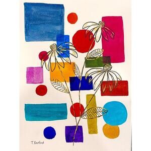 Hand painted watercolor original painting abstract floral